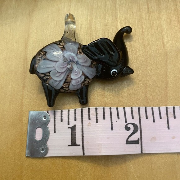 Black Elephant & Pink/Gold Flower Hand Blown Art Glass Lampwork Pendant - Picture 5 of 5